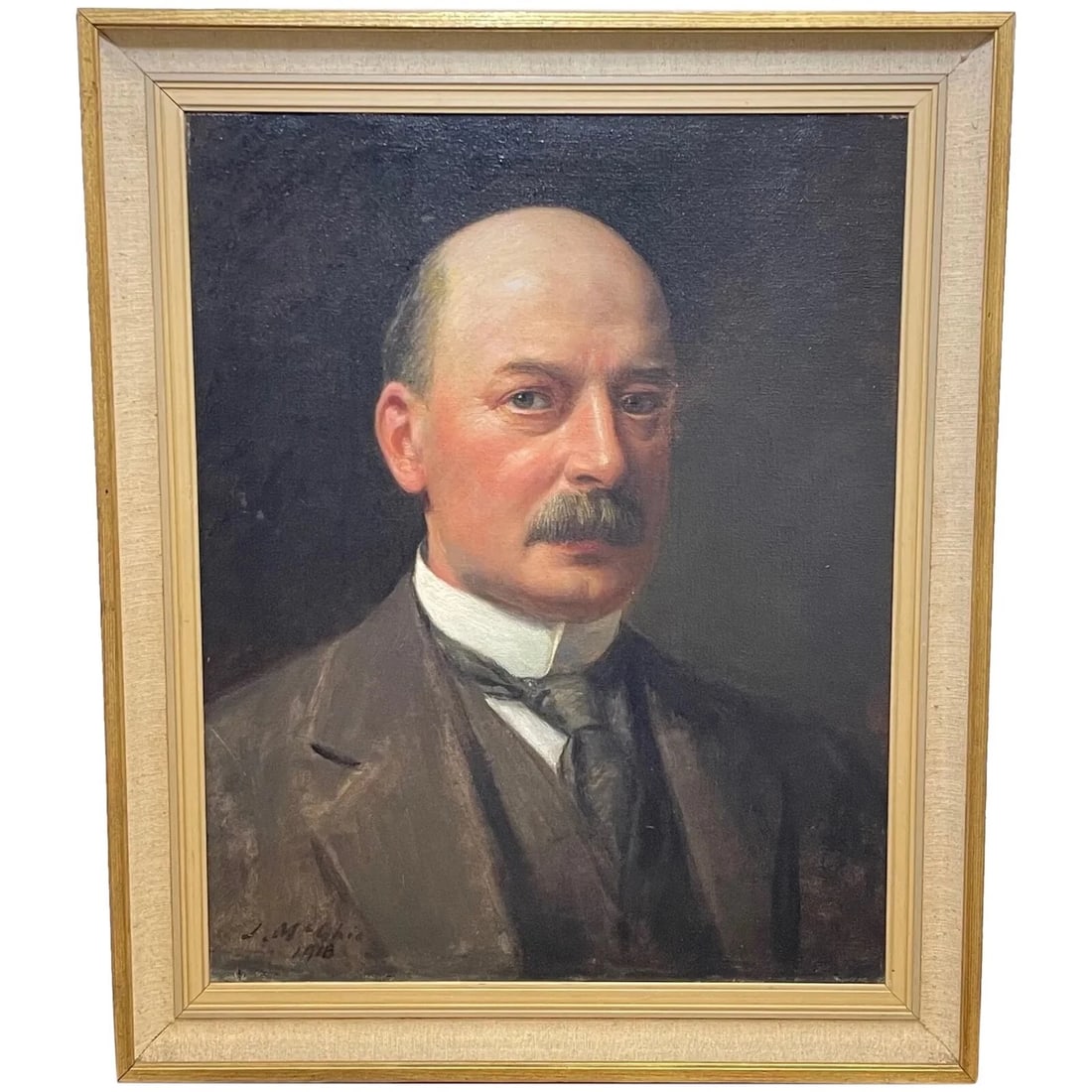 SCOTTISH OIL PAINTING PORTRAIT OF GLASGOW IRON & STEEL MERCHANT: Scottish Oil Painting Portrait Of Glasgow Iron & Steel Merchant Year of Production: 1916 Type: Painting Time Period Produced: 1900-1924 Material: Canvas Production Technique: Oil Painting Size :