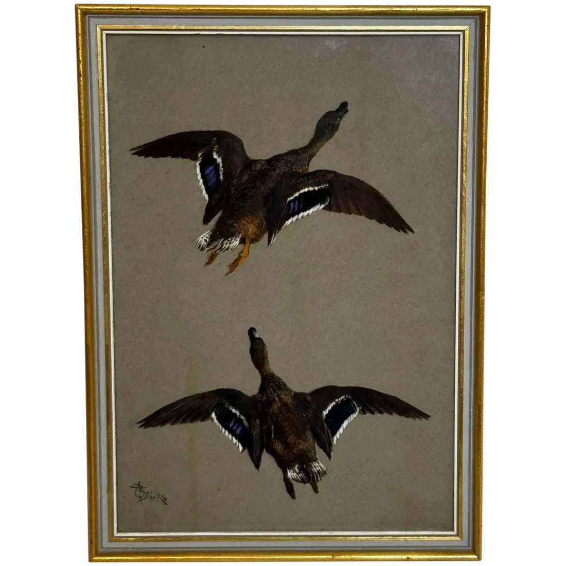 VICTORIAN PAINTING SPORTING GAME BIRDS TWO DUCKS FLYING AWAY (1 of 12)