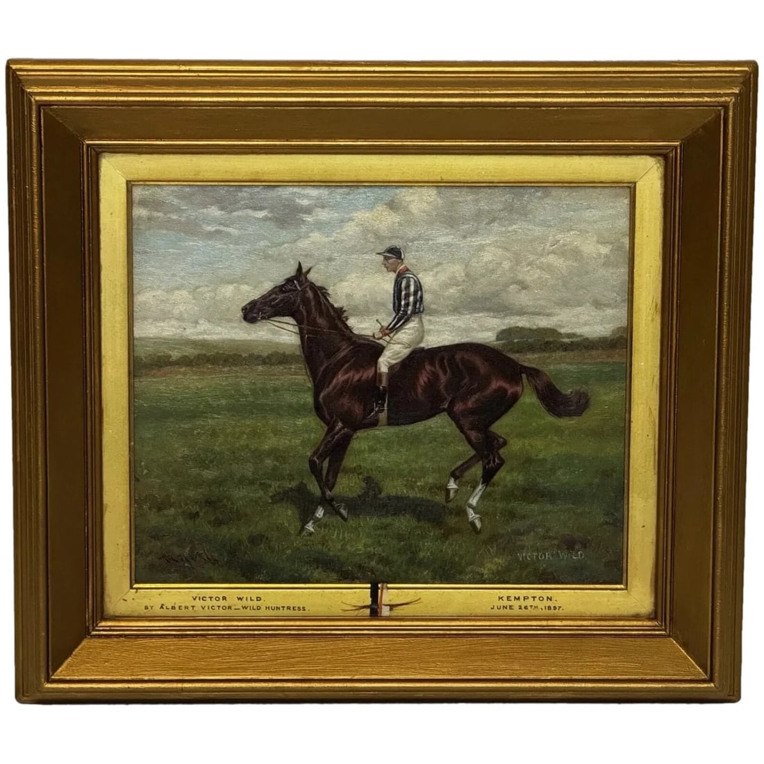 OIL PAINTING VICTOR WILD WINNER AT KEMPTON PARK: Oil Painting Victor Wild Winner at Kempton Park Year of Production: 1897 Type: Painting Time Period Produced: 1850-1899 Material: Canvas Production Technique: Oil Painting Size : Item Length 5 cm