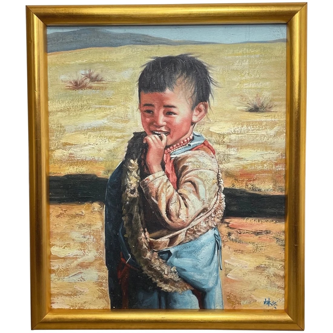 CHINESE PORTRAIT OIL PAINTING DESERT BOY ANTICIPATION: Chinese Portrait Oil Painting Desert Boy Anticipation Year of Production: 1970's Type: Painting Time Period Produced: 1970-1979 Material: Oil Production Technique: Oil Painting Size : Item Length