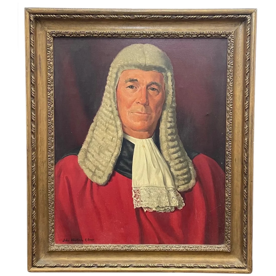 OIL PAINTING BRITISH PORTRAIT OF JUDGE PAUL STORR COURT DRESS REGALIA RED ROBES: Oil Painting British Portrait Of Judge Paul Storr Court Dress Regalia Red Robes Year of Production: 1950 Type: Painting Time Period Produced: 1950-1959 Material: Canvas Production Technique: Oil P