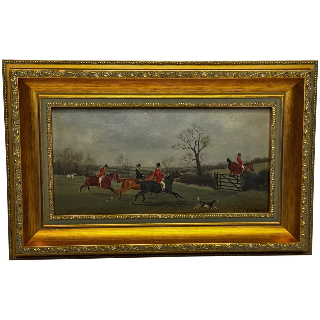 VICTORIAN OIL PAINTING FULL CRY: Victorian Oil Painting Full Cry Year of Production: 1880 Type: Painting Time Period Produced: 1850-1899 Material: Oil on board Production Technique: Oil Painting Size : Item Length 4 cm,Item Heig