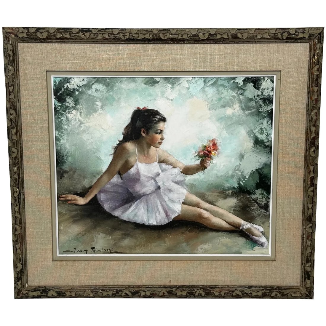 OIL PAINTING PORTRAIT BEAUTIFUL YOUNG LADY BALLERINA DANCER: Oil Painting Portrait Beautiful Young Lady Ballerina Dancer Year of Production: Type: Painting Time Period Produced: 1950-1959 Material: Canvas Production Technique: Oil Painting Size : Item Leng