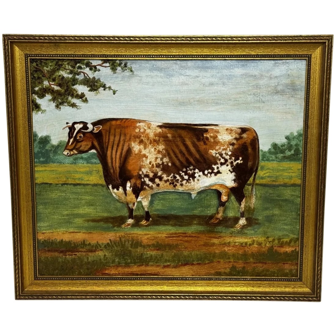 19TH CENTURY OIL PAINTING PRIZED SHORTHORN BULL: 19th Century Oil Painting Prized Shorthorn Bull Year of Production: 19th Century Type: Painting Time Period Produced: 1970-1979 Material: Canvas Production Technique: Oil Painting Size : Item Len