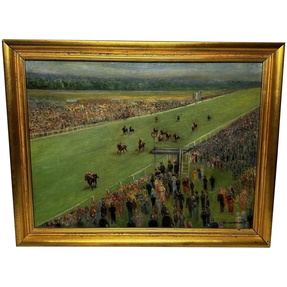 OIL PAINTING ARIOSTAR WINNING AT ROYAL ASCOT: Oil Painting Ariostar Winning At Royal Ascot Year of Production: Type: Painting Time Period Produced: 1970-1979 Material: canvas board Production Technique: Oil Painting Size : Item Length 3.3 cm
