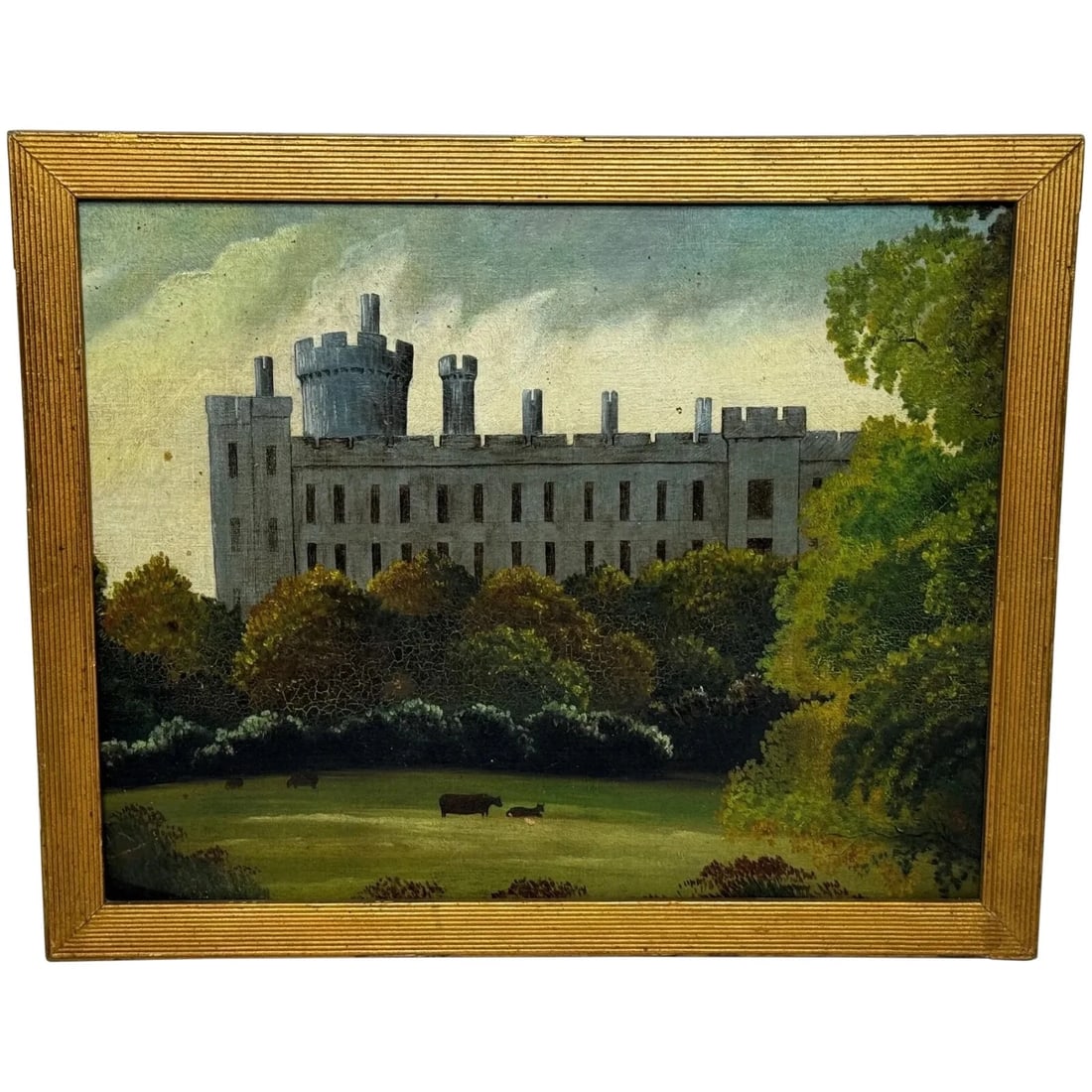 VICTORIAN OIL PAINTING ARCHITECTURAL HISTORIC ARUNDEL CASTLE: Victorian Oil Painting Architectural Historic Arundel Castle Year of Production: 1840's Type: Painting Time Period Produced: 1800-1849 Material: Oil on canvas laid on board Production Technique: O