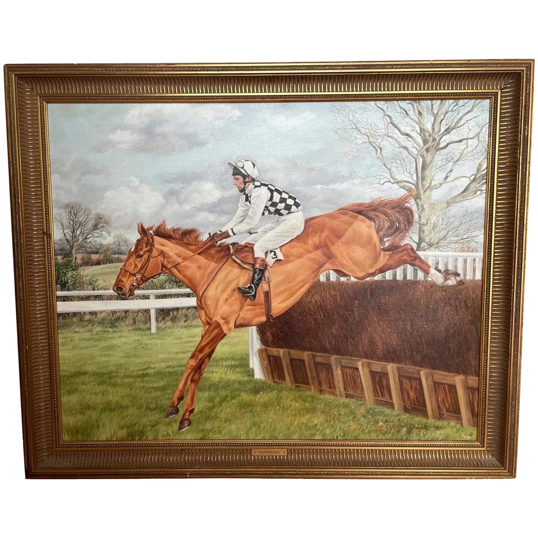 SUE WINGATE RCA EQUESTRIAN OIL PAINTING LONDOLOZI HORSE RACING JUMPING FENCE (1 of 11)