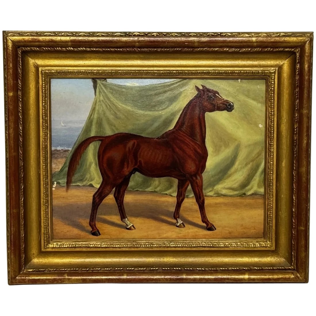 VICTORIAN OIL PAINTING PUREBRED RED CHESTNUT ARAB: Victorian Oil Painting Purebred Red Chestnut Arab Year of Production: 1900 Type: Painting Time Period Produced: 1900-1924 Material: oil on board Production Technique: Oil Painting Size :