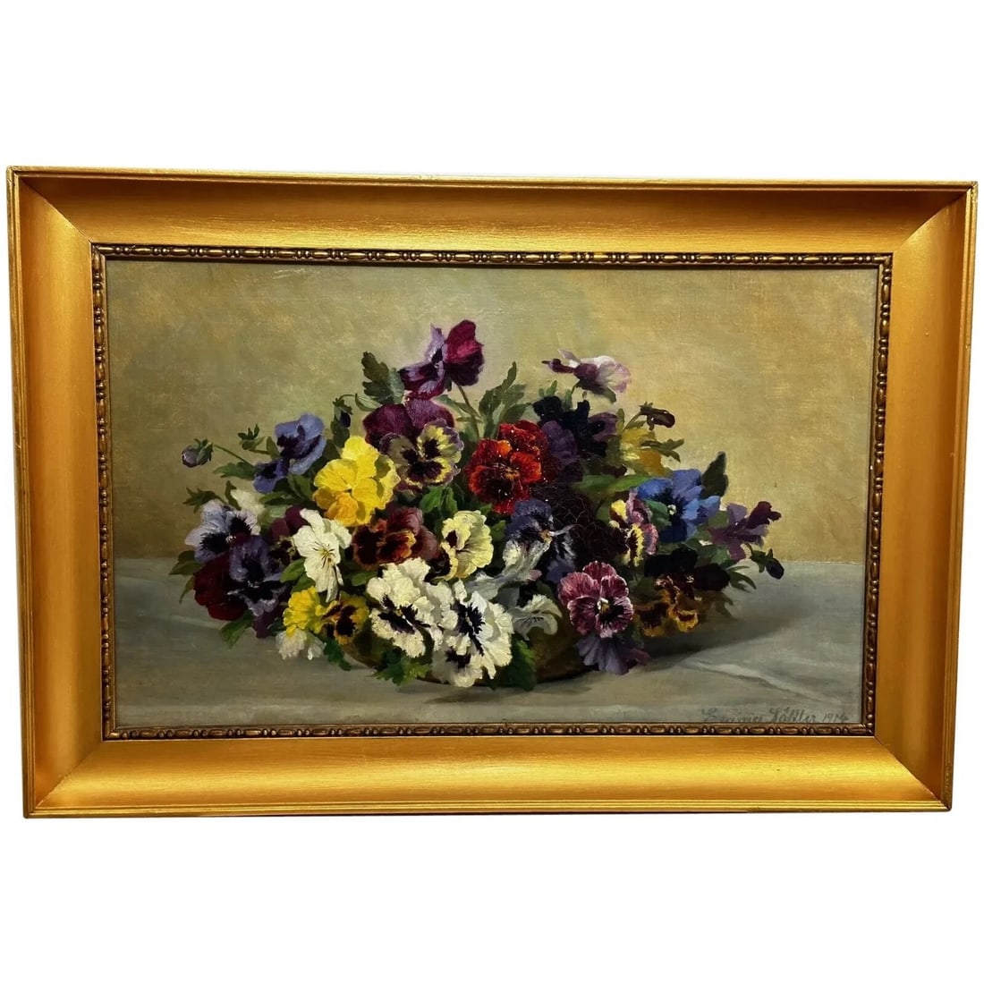 DANISH OIL PAINTING STILL LIFE "PANSIES" FLOWERS SIGNED EMMA (1 of 11)