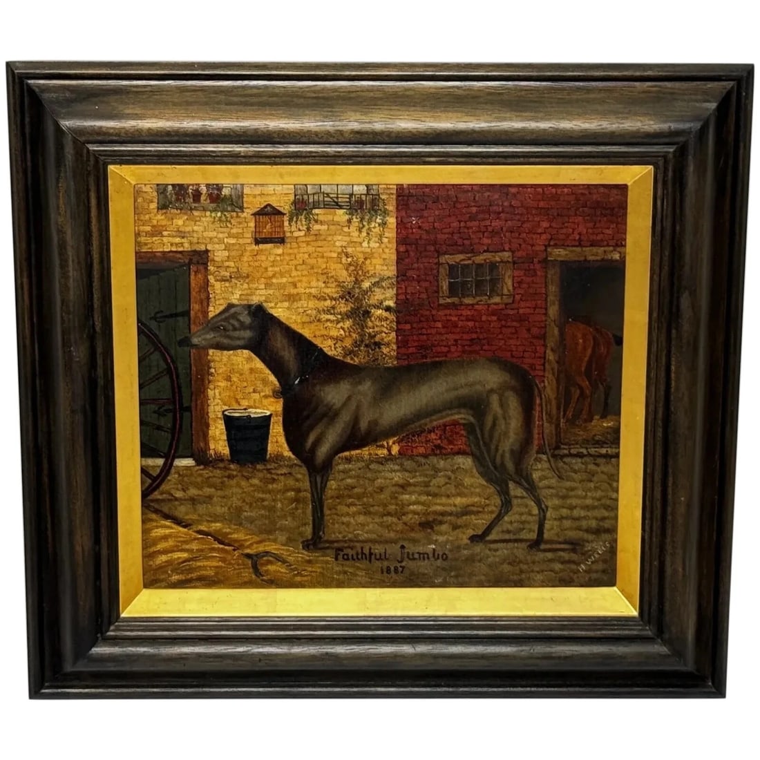19TH CENTURY OIL PAINTING PRIZED GREYHOUND RACING: 19th Century Oil Painting Prized Greyhound Racing Year of Production: 1887 Type: Painting Time Period Produced: 1850-1899 Material: Canvas Production Technique: Oil Painting Size : Item Length 4