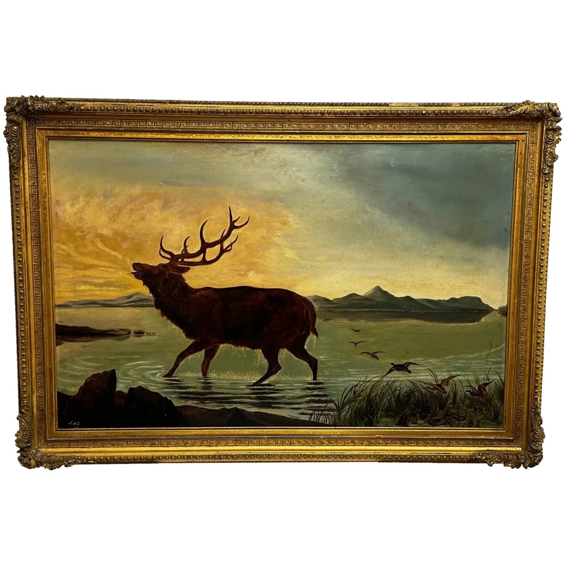 VICTORIAN OIL PAINTING STAG WADING LOCH LOMOND FOLLOWER OF CLARENCE (1 of 12)