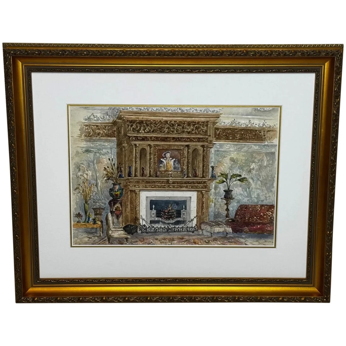 THE CHIMNEYPIECE LONG GALLERY, WESTWOOD HOUSE WATERCOLOUR PAINTING (1 of 12)