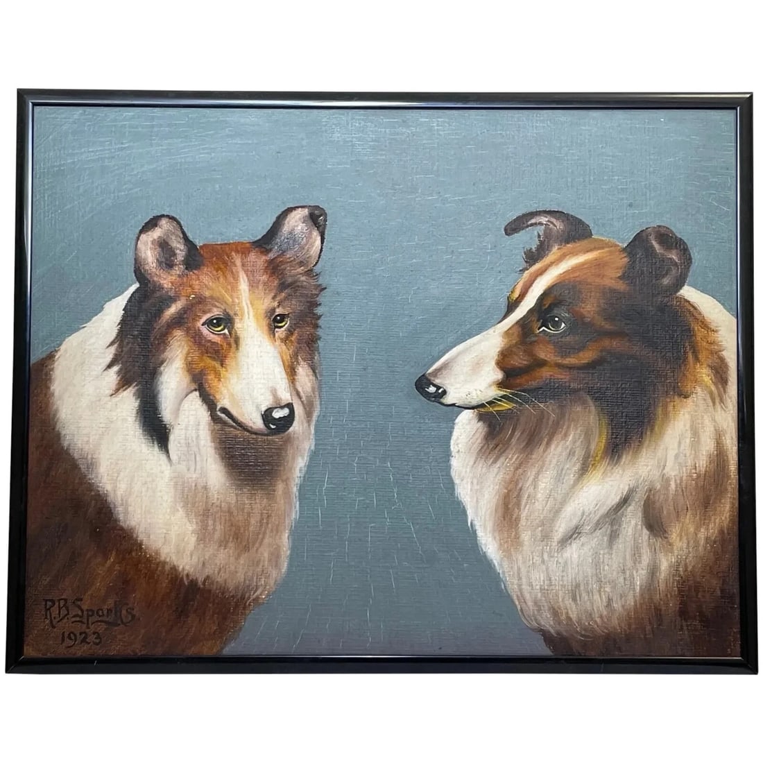 OIL PAINTING PORTRAIT SCOTTISH ROUGH COLLIE DOGS FOLLOWER BENEDICT ANGELL HYLAND: Oil Painting Portrait Scottish Rough Collie Dogs Follower Benedict Angell Hyland Year of Production: 1923 Type: Painting Time Period Produced: 1900-1924 Material: oil on canvas laid on board Produ