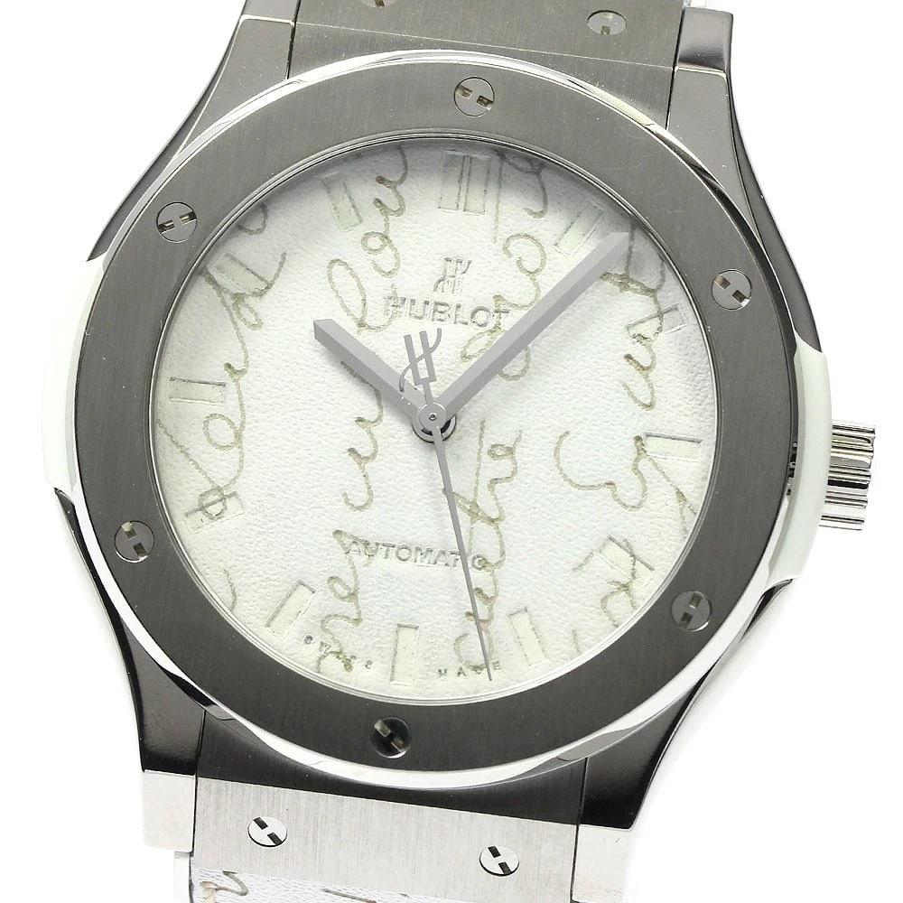 HUBLOT CLASSIC FUSION WATCH: HUBLOT Classic Fusion Watch Brand: HUBLOT Type: Wristwatch Material: Band Material Leather / Rubber, Case Material titanium Color: Band Color white, Dial Color white, Case Color Silver Size: Case