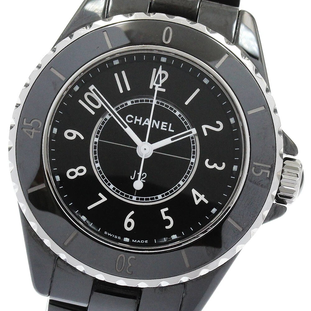 CHANEL J12 BLACK CERAMIC WATCH: CHANEL J12 Black ceramic Watch Brand: CHANEL Type: Wristwatch Material: Band Material Ceramic / Stainless Steel, Case Material Ceramic / Stainless Steel Color: Band Color black, Dial Color