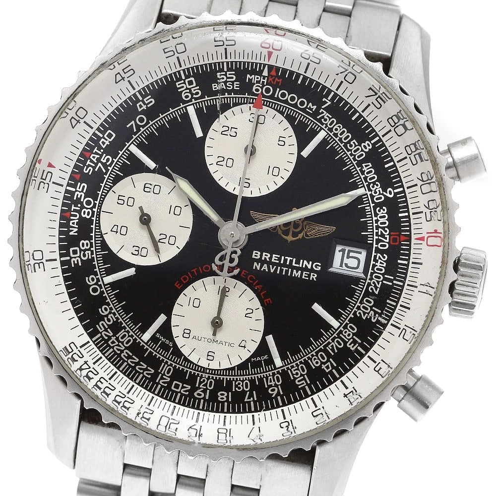 BREITLING NAVITIMER CHRONOGRAPH WATCH: BREITLING Navitimer Chronograph Watch Brand: BREITLING Type: Wristwatch Material: Band Material Stainless Steel, Case Material Stainless Steel Color: Band Color Silver, Dial Color Black / Silver, C