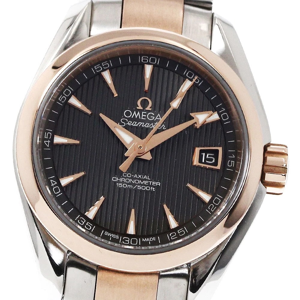OMEGA SEAMASTER AQUA TERRA CO AXIAL WATCH: OMEGA Seamaster Aqua Terra Co Axial Watch Brand: OMEGA Type: Wristwatch Material: Band Material Stainless Steel/PG, Case Material Stainless Steel/PG Color: Band Color Silver / Pink Gold, Dial