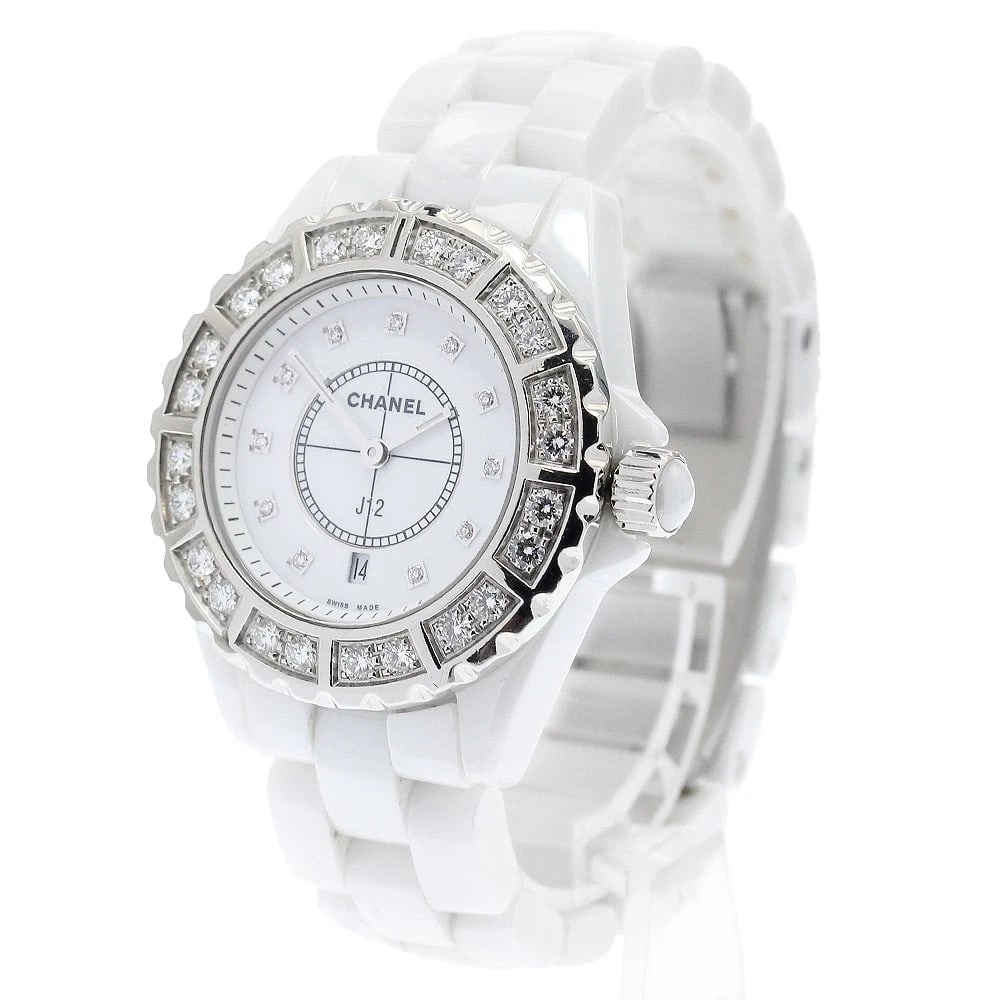 CHANEL J12 WHITE CERAMIC DIAMOND BEZEL WATCH - 2
