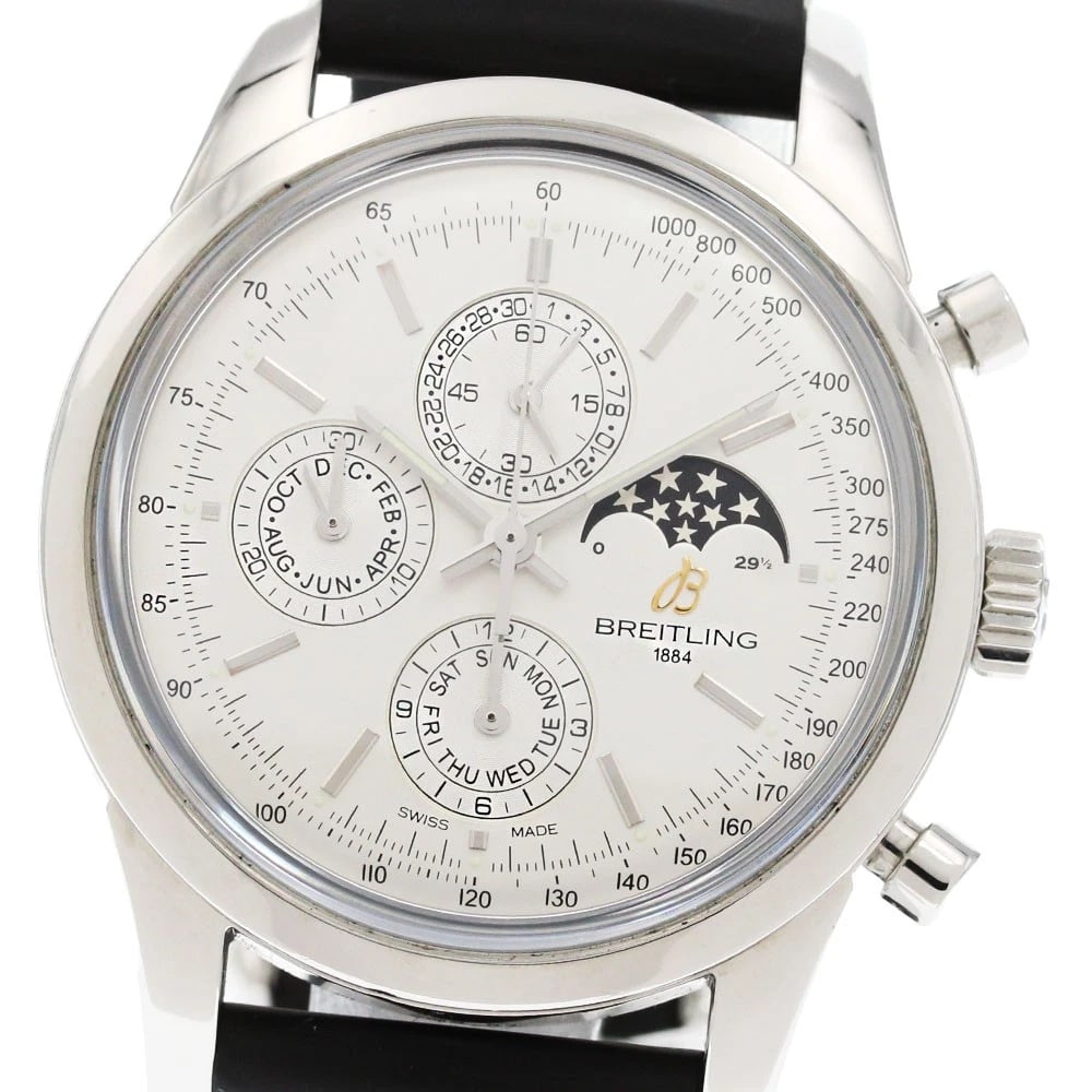 BREITLING TRANSOCEAN CHRONOGRAPH WATCH: BREITLING Transocean Chronograph Watch Brand: BREITLING Type: Wristwatch Material: Band Material rubber, Case Material Stainless Steel Color: Band Color black, Dial Color Silver, Case Color