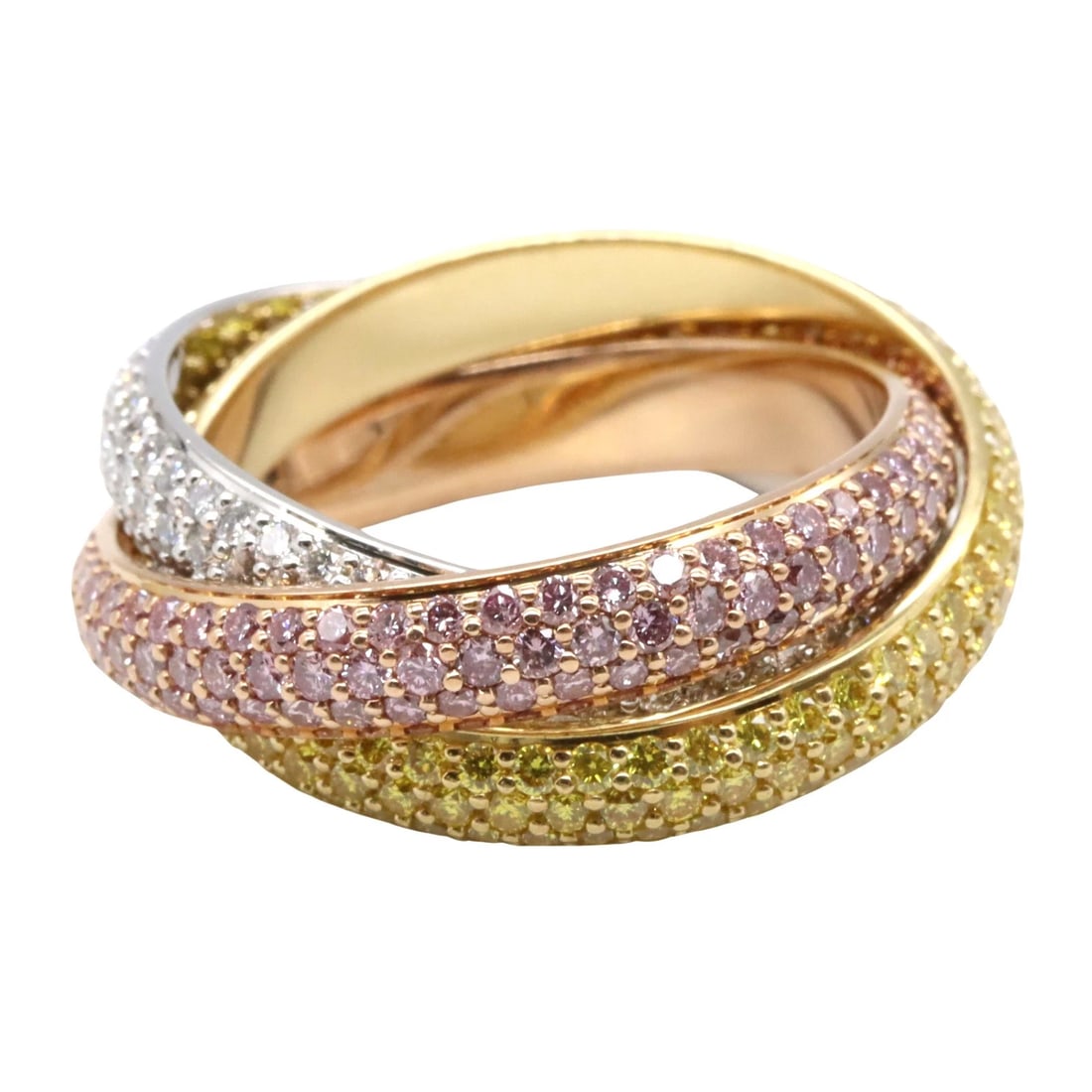 CARTIER TRINITY RING DIAMOND 18KYG 18KPG: CARTIER Trinity ring Diamond 18KYG 18KPG Brand: CARTIER Type: Ring Material: K18 (Yellow Gold) Color: Clear??ish colors Size: 7.5 US Accessories: None Accessories Notice: When purchasing