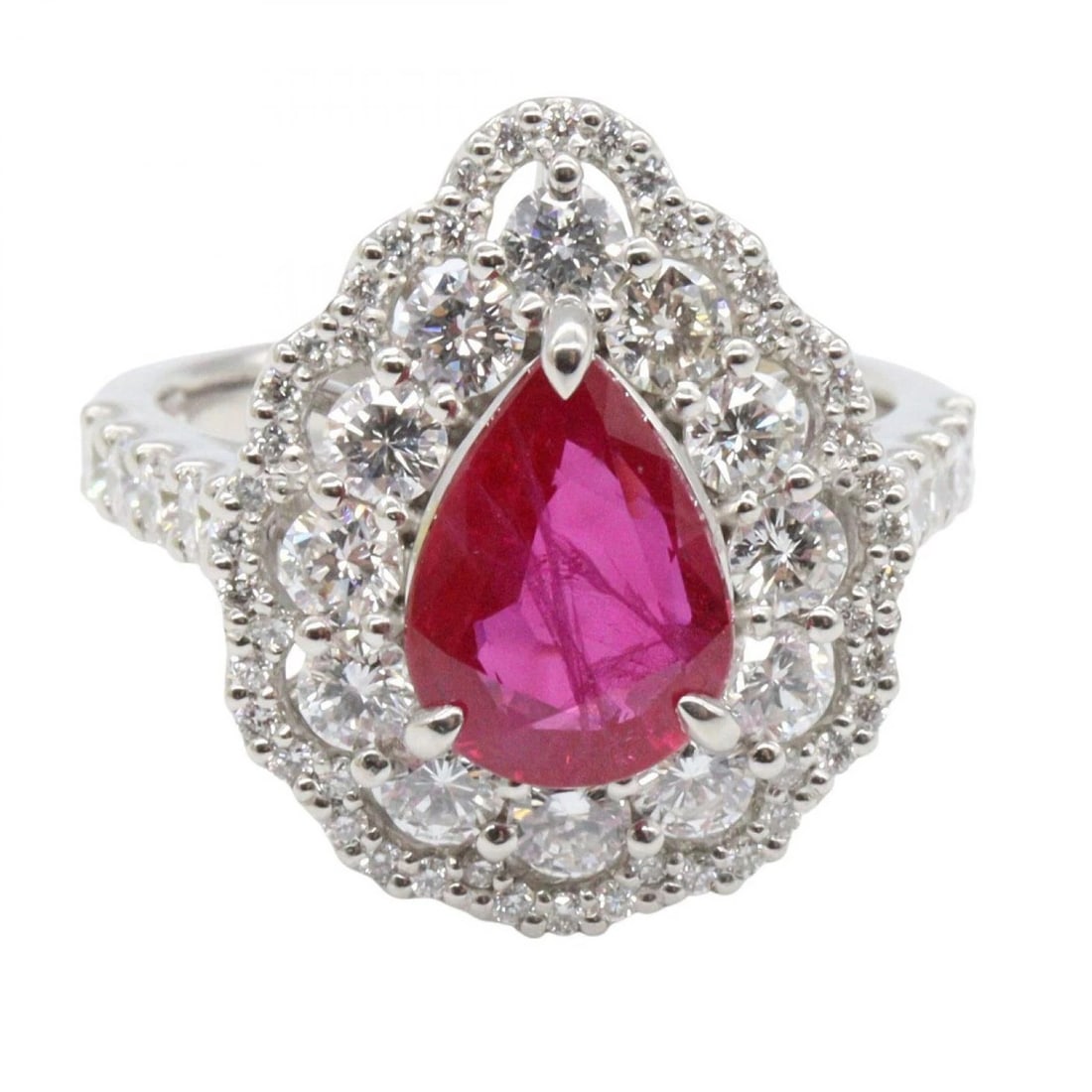 JEWELRY RUBY DIAMOND RING PT900 PLATINUM RED - 2