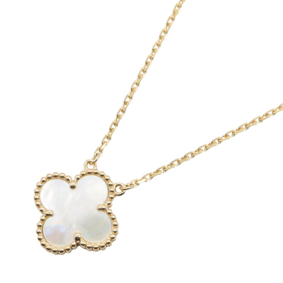 VAN CLEEF & ARPELS ALHAMBRA MOTHER OF PEARL NECKLACE: Van Cleef & Arpels Alhambra Mother of Pearl Necklace Brand: Van Cleef & Arpels Type: Necklace Material: K18 (Yellow Gold) Color: Gold??ish colors × White??ish colors Size: Size Neck