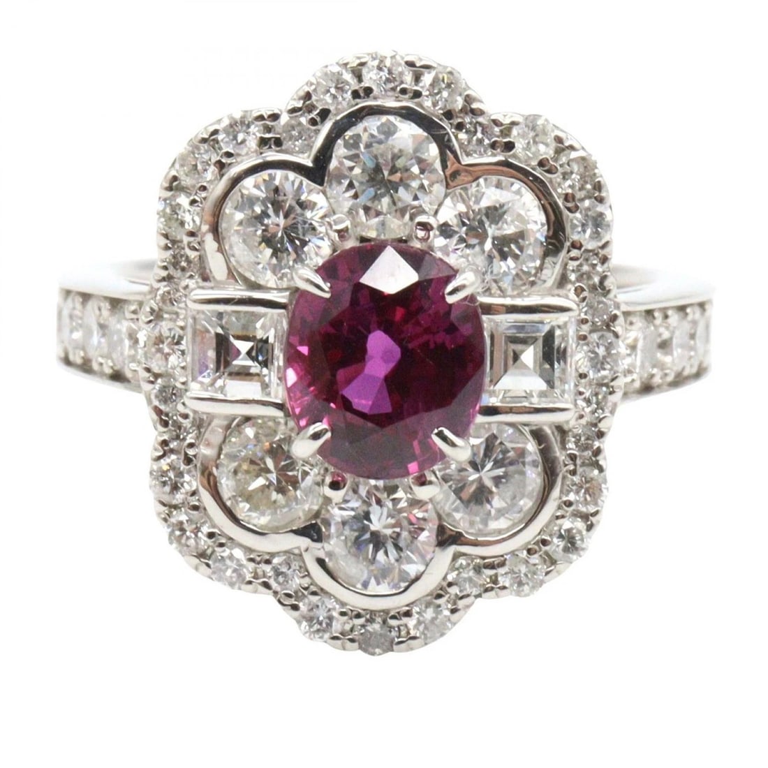 JEWELRY RUBY DIAMOND RING PT900 PLATINUM - 2