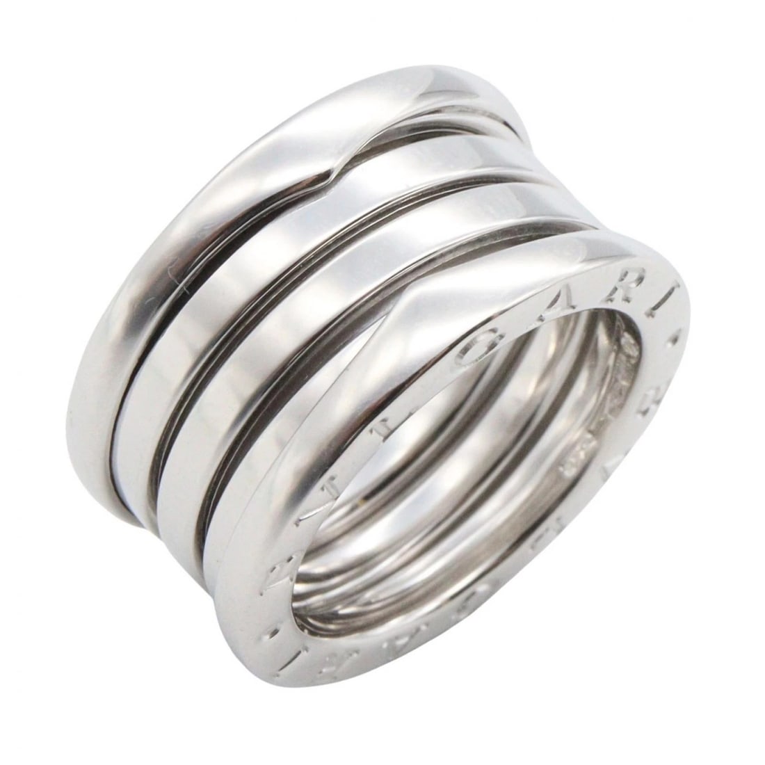 BVLGARI B-ZERO1 4 BANDS RING 18KWG: BVLGARI B-zero1 4 bands Ring 18KWG Brand: BVLGARI Type: Ring Material: K18WG?White Gold? Color: Silver??ish colors Size: 4.5 US Accessories: None Accessories Notice: When purchasing pre-owned