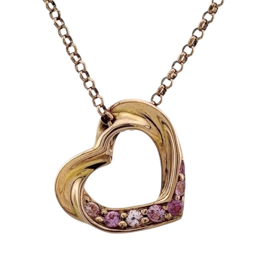 NECKLACE K18 PINK GOLD PINK SAPPHIRE HEART (1 of 4)