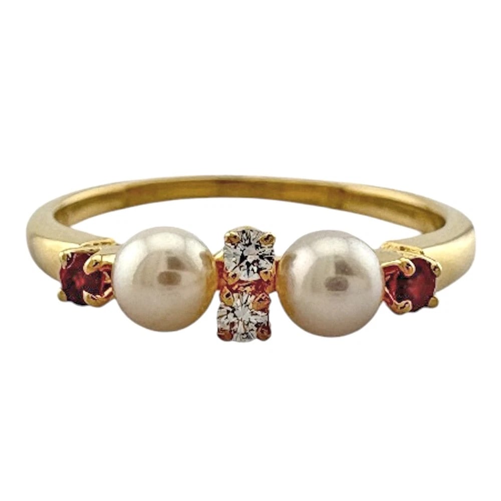 RING K18 YELLOW GOLD PEARL RUBY - 2