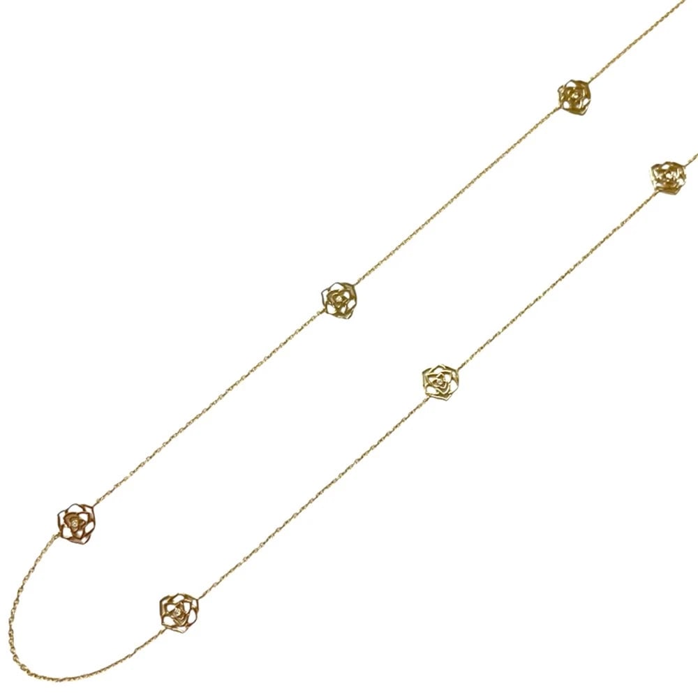 PIAGET NECKLACE K18 YELLOW GOLD DIAMOND ROSE: PIAGET Necklace K18 yellow gold diamond Rose Brand: PIAGET Type: Necklace Material: K18 yellow gold Main Stone/Creation Natural Color: gold Size: Total Length:90cm The total length is including th