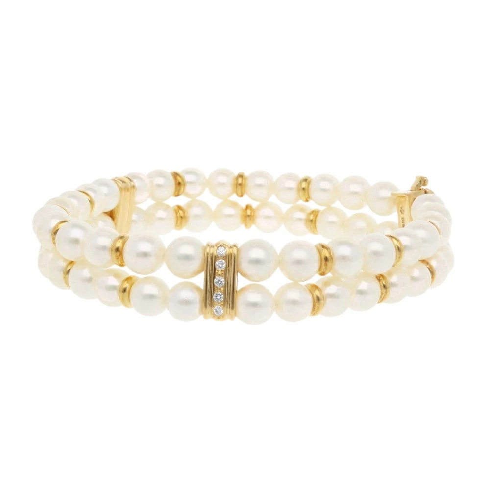 TASAKI BRACELET K18 YELLOW GOLD PEARL DIAMOND: TASAKI Bracelet K18 yellow gold Pearl diamond Brand: TASAKI Type: Bracelet Material: K18 yellow gold Main Stone/Creation Pearl Color: gold Size: Total Length:19cm High limit:11.5mm Pearl Diameter: