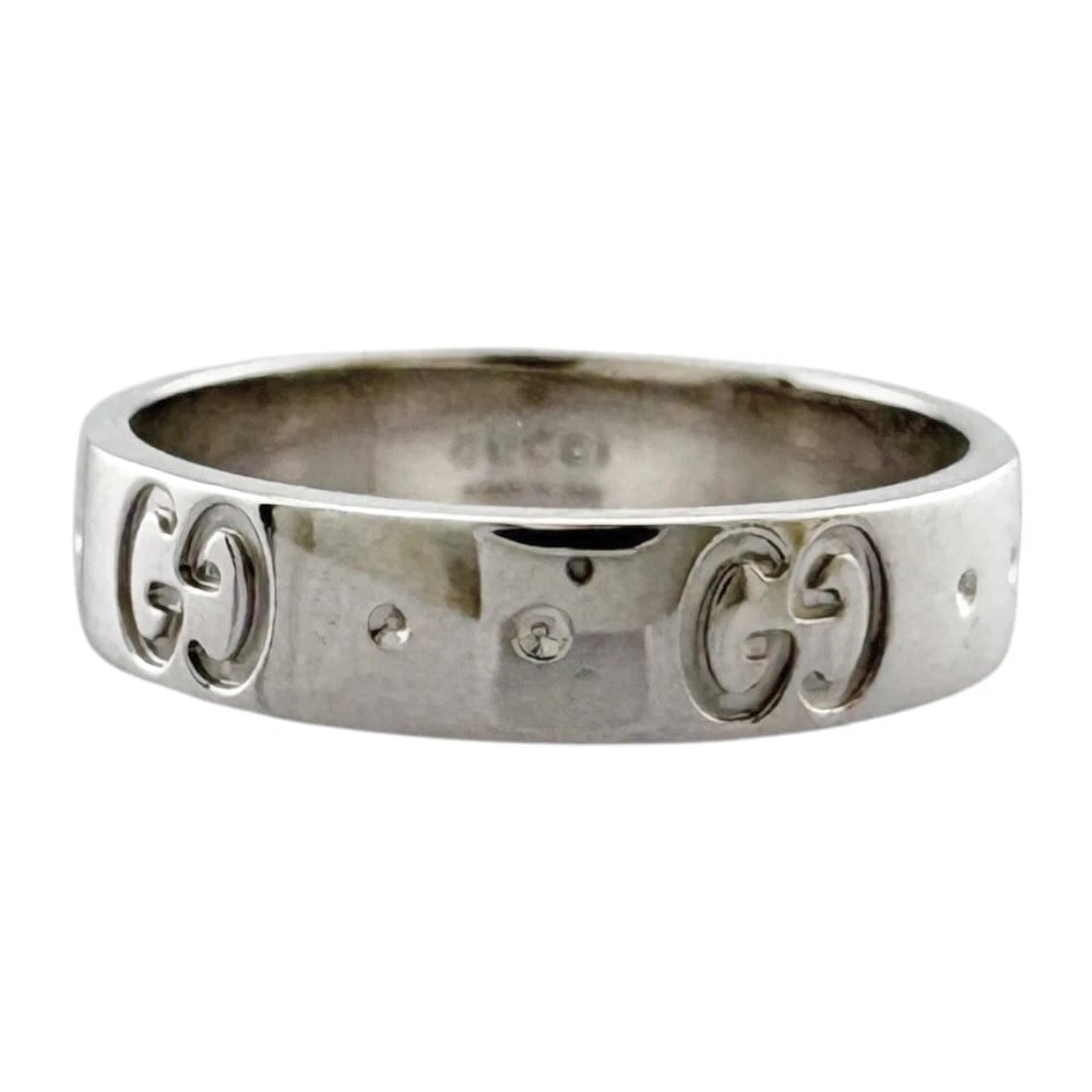 GUCCI RING K18 WHITE GOLD ICON: GUCCI Ring K18 white gold icon Brand: GUCCI Type: Ring Material: K18 white gold Color: Silver Size: US 5 Accessories: None Accessories Notice: When purchasing pre-owned goods, please refer