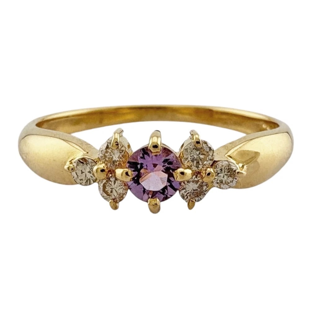 RING K18 YELLOW GOLD AMETHYST DIAMOND: Ring K18 yellow gold amethyst diamond Brand: Unbranded Type: Ring Material: K18 yellow gold Main Stone/Creation amethyst Color: gold Size: US 5 3/4 Accessories: None Accessories Notice: When