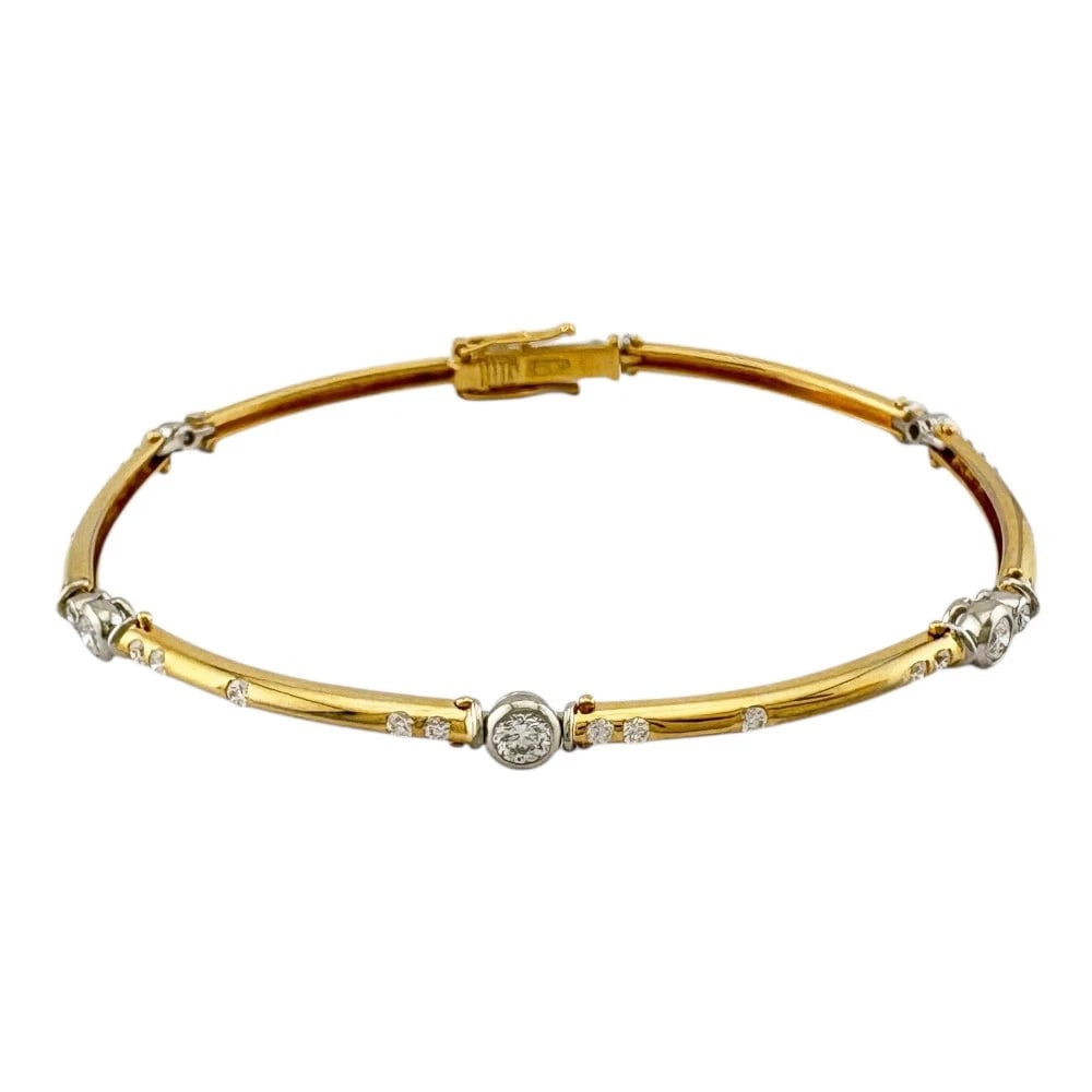 NOBUKO BRACELET K18 YELLOW GOLD PT900PLATINUM DIAMOND: NOBUKO Bracelet K18 yellow gold Pt900Platinum diamond Brand: NOBUKO ISHIKAWA Type: Bracelet Material: K18 yellow gold Main Stone/Creation Natural Color: Silver Size: High limit:4.0mm drop ?7.1" A