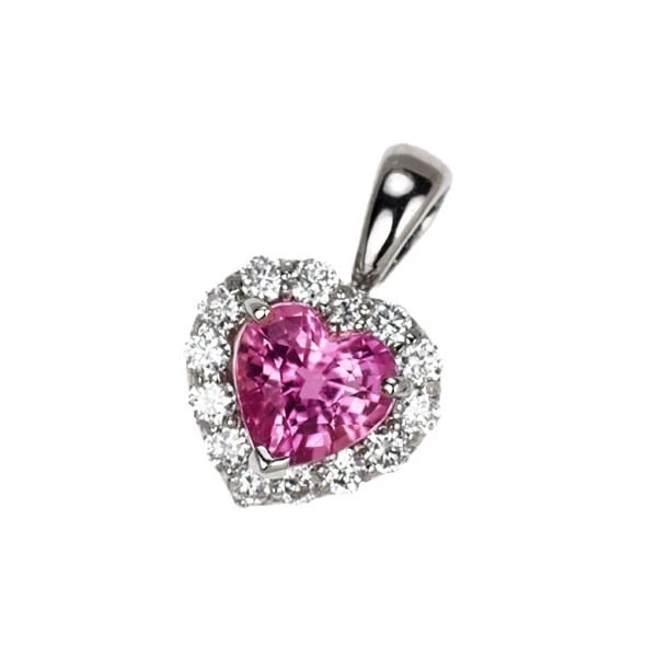 PT900 HEART SHAPE PINK SAPPHIRE DIAMOND PENDANT TOP: Pt900 Heart Shape Pink Sapphire Diamond Pendant Top Brand: None Type: pendant top Material: Pt900 Color: Pt Size: Length/Width/Diameter12.2 Accessories: None Accessories Notice: When