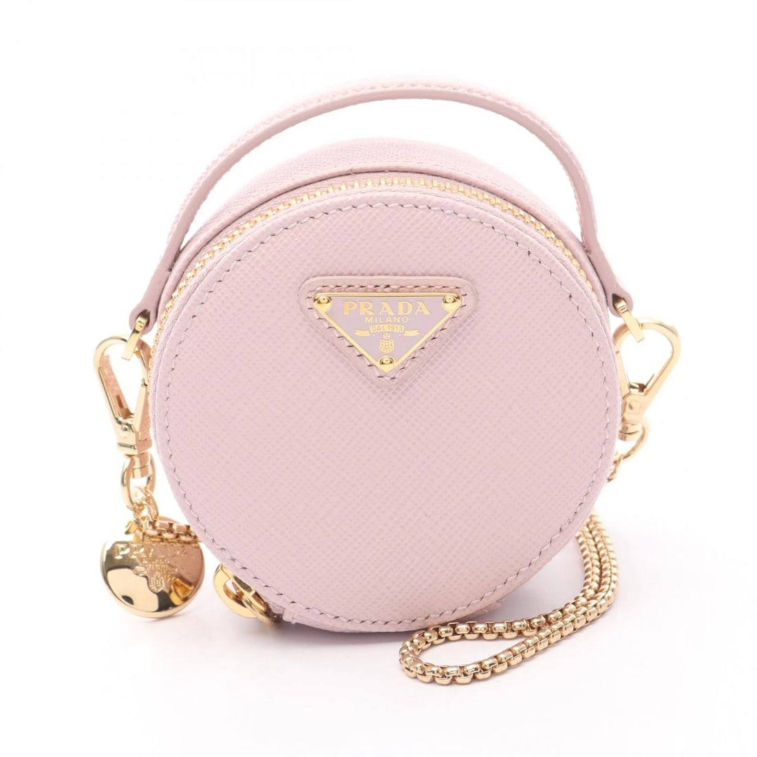 PRADA SAFFIANO TRIANGLE MINI POUCH CROSSBODY SHOULDER BAG: PRADA Saffiano Triangle Mini Pouch Crossbody Shoulder Bag Brand: PRADA Type: Shoulder Bag Material: Saffiano leather Color: Pink??ish colors Size: H:8cm x W:8cm x D:3.5cm (H:3.1" x W:3.1" x D:1.4"