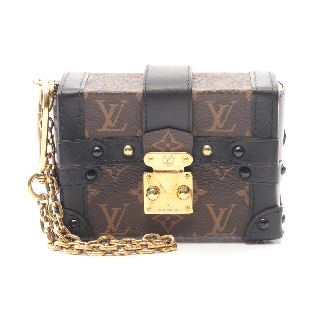 LOUIS VUITTON ESSENTIAL TRUNK POUCH BAG: LOUIS VUITTON Essential Trunk Pouch bag Brand: LOUIS VUITTON Type: Pouch Material: Monogram × leather × PVC coated canvas Color: Brown??ish colors × Black??ish colors Size: H:7cm x W:10cm (H:2.