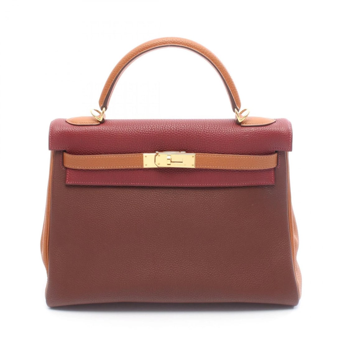 HERMES KELLY 32 TRICOLOR SHOULDER HANDBAG: HERMES Kelly 32 Tricolor shoulder Handbag Brand: HERMES Type: Handbag Material: Taurillon Clemence × leather × Taurillon Clemence Color: Rouge H / Brown??ish colors × Bordeaux??ish colors 