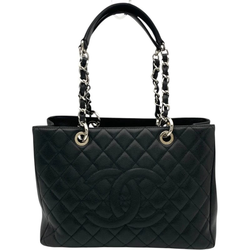 CHANEL GST CHAIN TOTE BAG: CHANEL GST Chain Tote Bag Brand: CHANEL Type: Tote Bag Material: Caviar skin Color: Black SVHardware Size: W13.4 x H9.4x D5.1inch Accessories: None Accessories Notice: When purchasing pre-