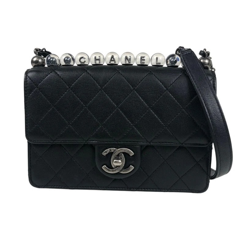 CHANEL CLEAR PEARL SMALL FLAP CHAIN SHOULDER SHOULDER BAG: CHANEL Clear Pearl Small Flap Chain Shoulder Shoulder Bag Brand: CHANEL Type: Shoulder Bag Material: lambskin Color: Black SilverHardware Size: W7.5 x H5.1x D2.0inch Shoulder:45.7inch 