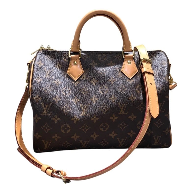 LOUIS VUITTON SPEEDY BANDOLIER 30 HANDBAG: LOUIS VUITTON Speedy Bandolier 30 Handbag Brand: LOUIS VUITTON Type: Handbag Material: Monogram canvas Color: Brown Size: W11.8 x H7.9x D6.7inch Shoulder:0.0inch Accessories: None Accessories