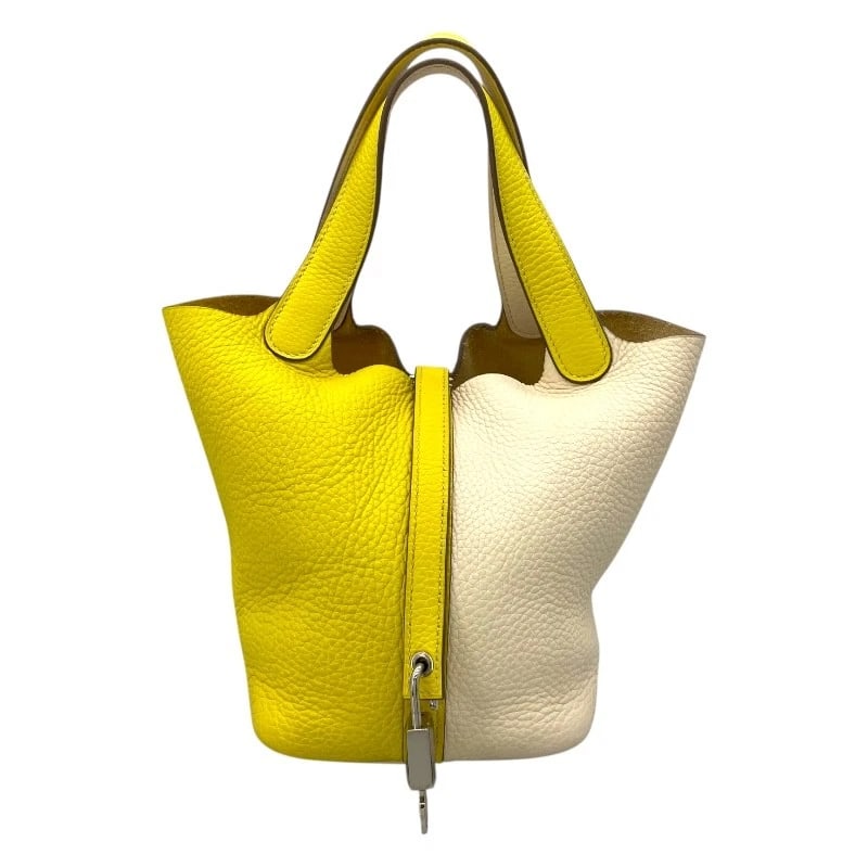 HERMES PICOTAN LOCK PM KAZAK HANDBAG: HERMES Picotan Lock PM Kazak Handbag Brand: HERMES Type: Handbag Material: Taurillon Clemence Color: Lime Hatchet SVHardware Size: W7.1 x H7.5x D5.1inch Accessories: None Accessories Notice: