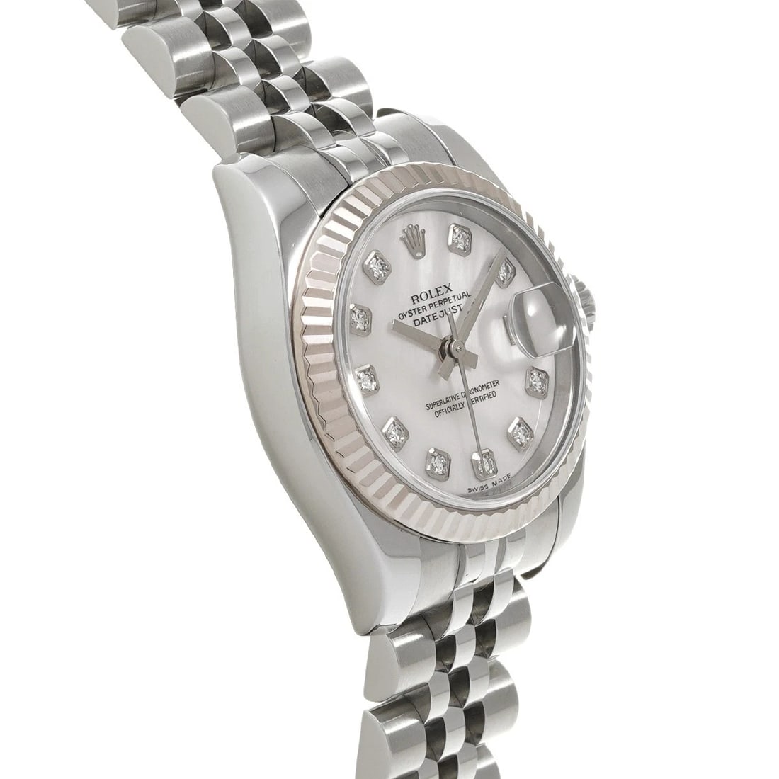 ROLEX DATEJUST WHITE SHELL DIAMOND WATCH - 3