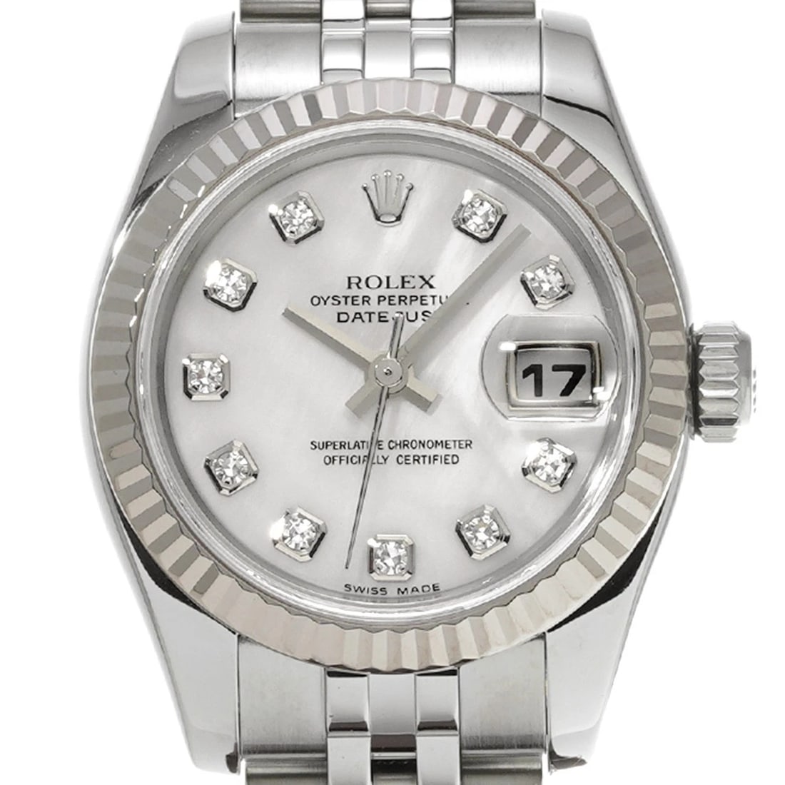 ROLEX DATEJUST WHITE SHELL DIAMOND WATCH - 4