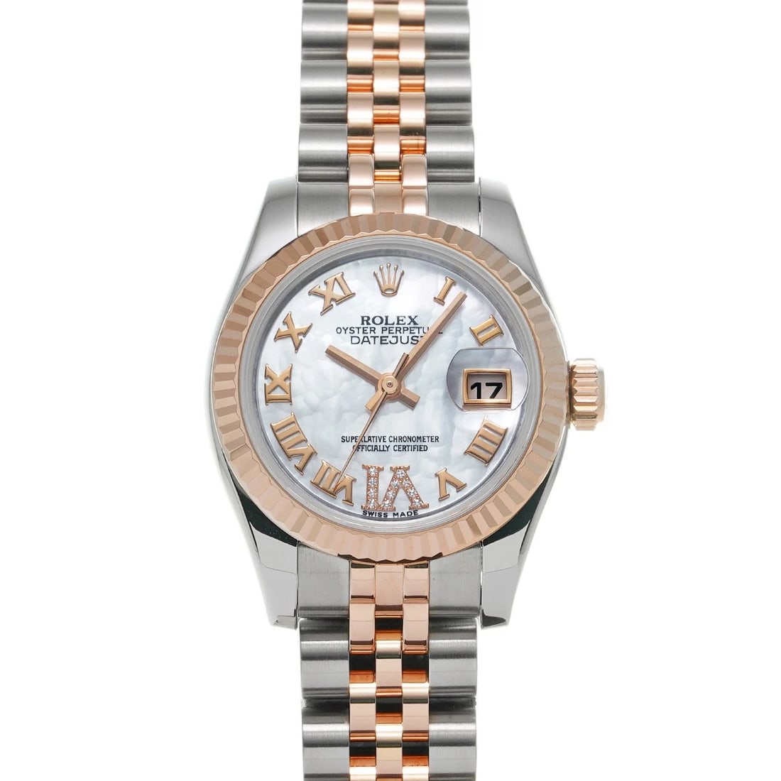 ROLEX DATEJUST WHITE SHELL DIALMOND WATCH: ROLEX Datejust White shell Dialmond Watch Brand: ROLEX Type: Wristwatch Material: Band Material Stainless steel/Everrose gold, Case Material Stainless steel Color: Dial Color White shell/Dialmond