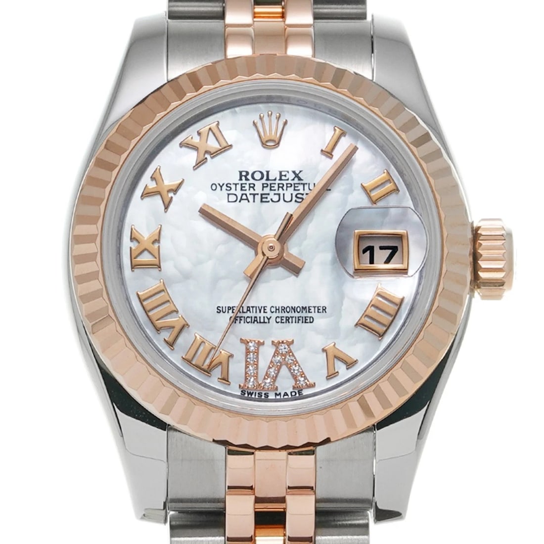 ROLEX DATEJUST WHITE SHELL DIALMOND WATCH - 4