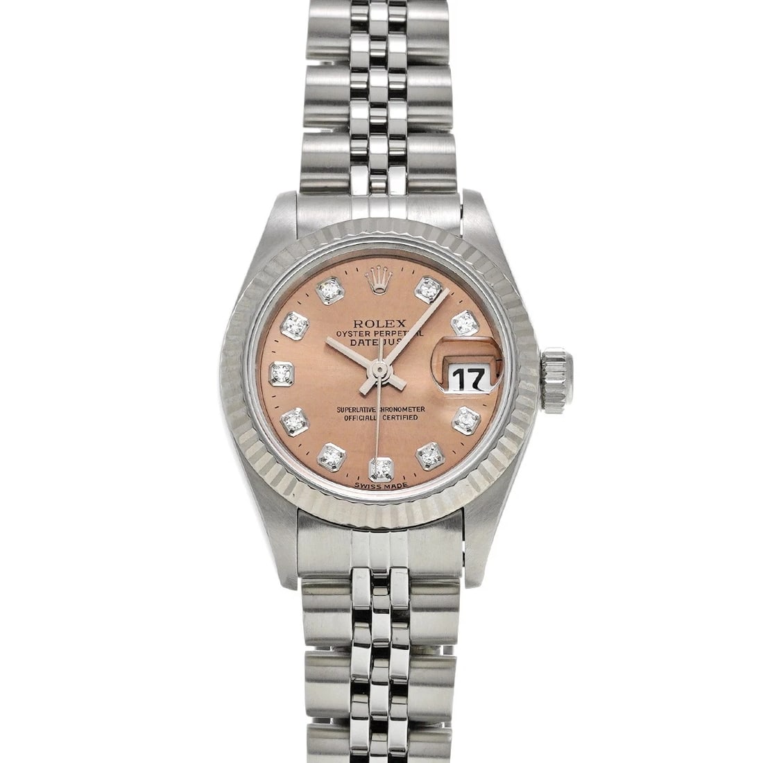 ROLEX DATEJUST PINK DIAMOND WATCH: ROLEX Datejust pink diamond Watch Brand: ROLEX Type: Wristwatch Material: Band Material Stainless steel, Case Material Stainless steel Color: Dial Color pink/diamond Size: ??Case? H/about 26mm