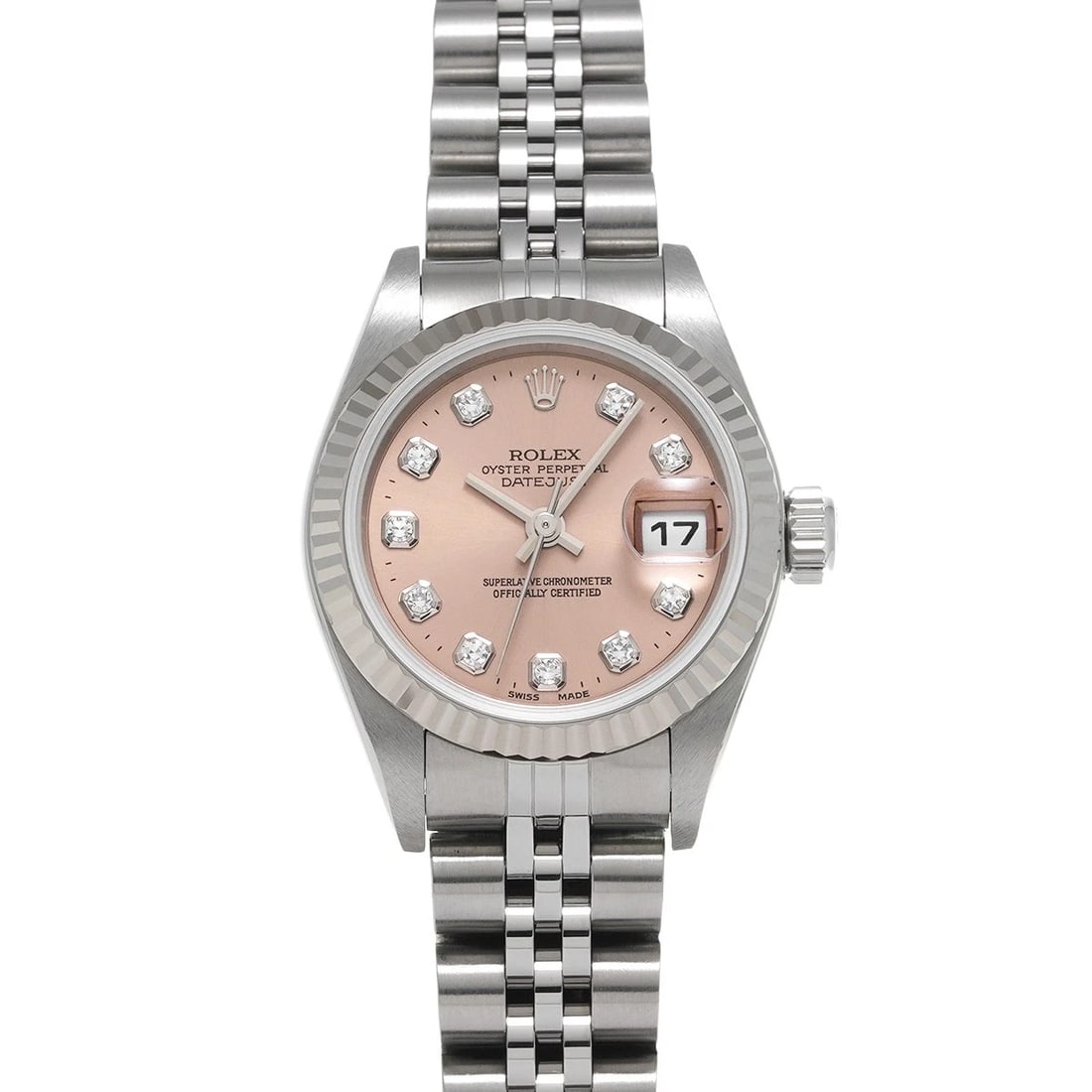 ROLEX DATEJUST PINK DIAMOND WATCH: ROLEX Datejust pink diamond Watch Brand: ROLEX Type: Wristwatch Material: Band Material Stainless steel, Case Material Stainless steel Color: Dial Color pink/diamond Size: ??Case? H/about 26mm