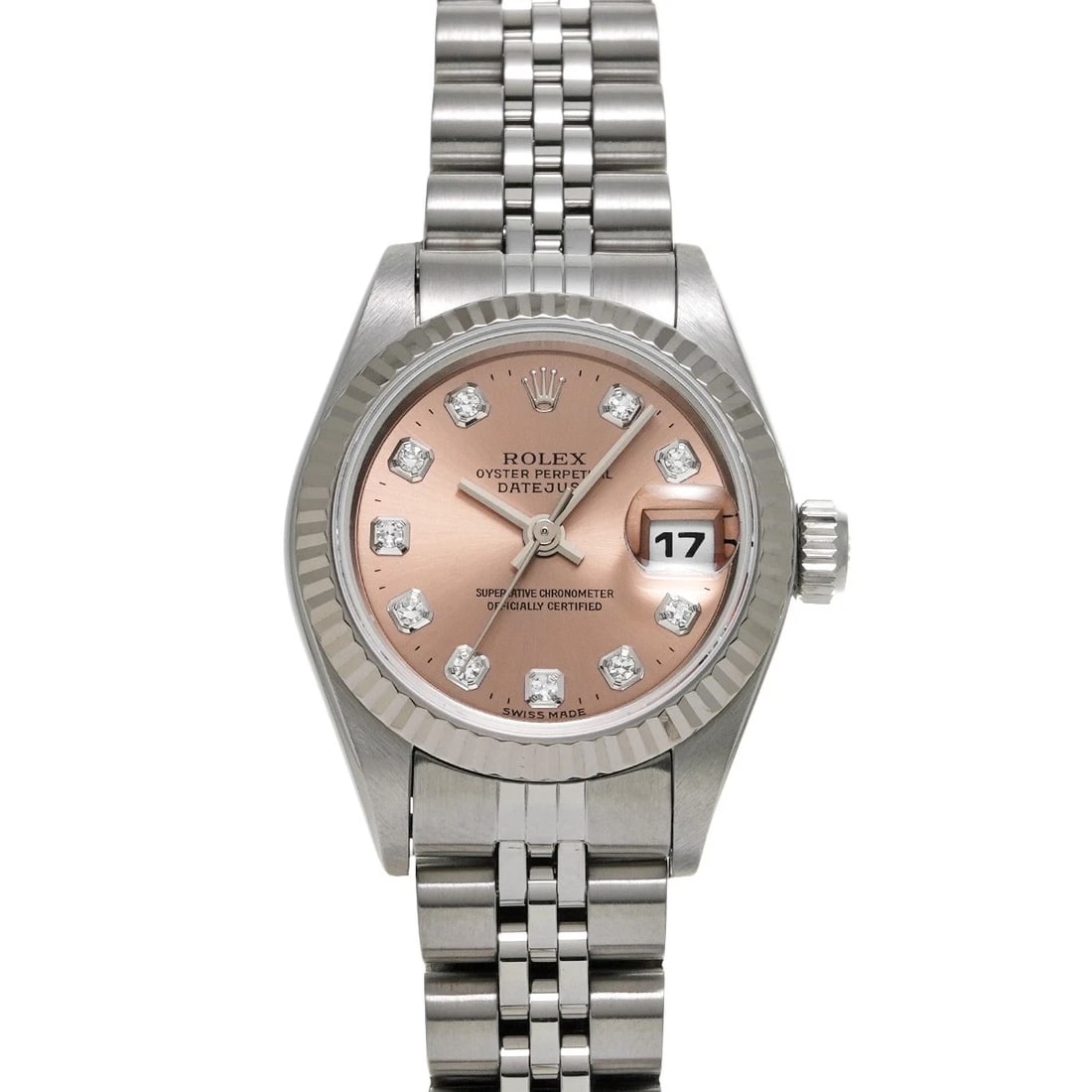 ROLEX DATEJUST PINK DIAMOND WATCH: ROLEX Datejust pink diamond Watch Brand: ROLEX Type: Wristwatch Material: Band Material Stainless steel, Case Material Stainless steel Color: Dial Color pink/diamond Size: ??Case? H/about 26mm